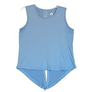 Fit Collective Women’s Large Split Back Tie Tank Top Dusty Blue Athletic Stretch